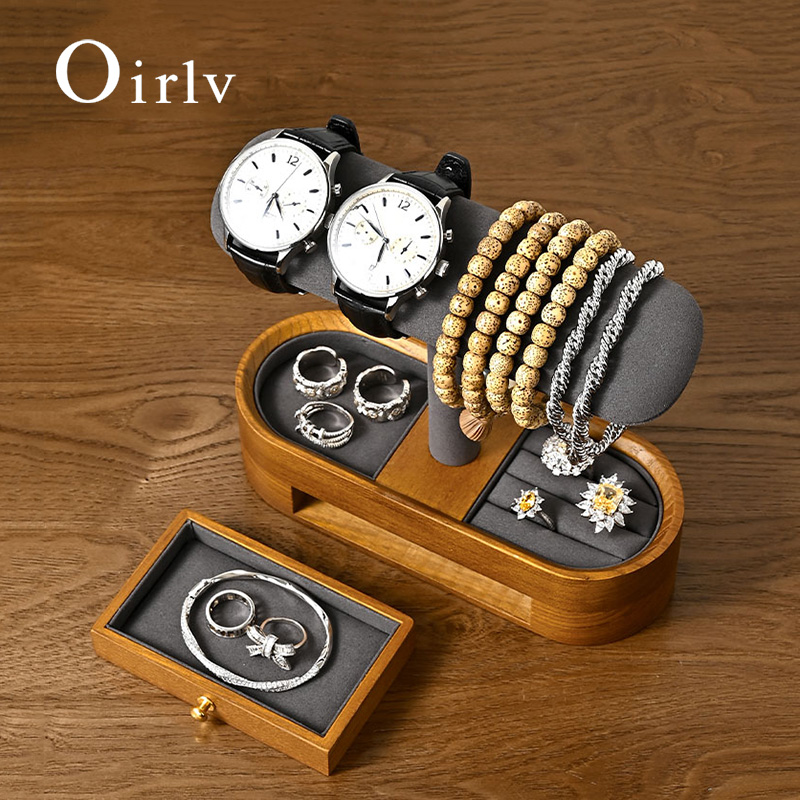 Men'S Accessories Drawer Organizer - Oirlv خشب متين ساعة منظم الرف
