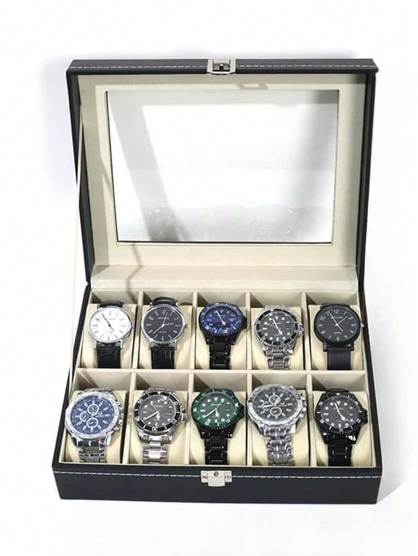 Men'S Accessories Drawer Organizer - صندوق ساعات جلدي مع قفل، علبة