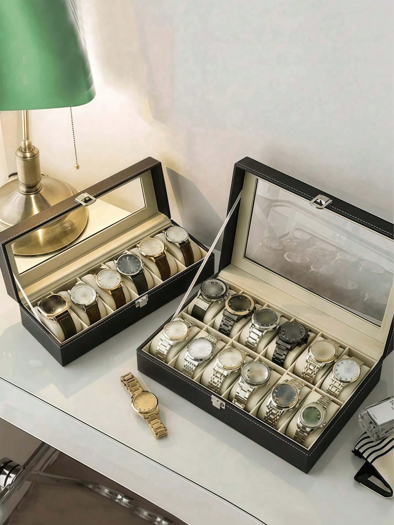 صندوق ساعات جلدي مع قفل، علبة  - مراجعة Men'S Accessories Drawer Organizer وسعره