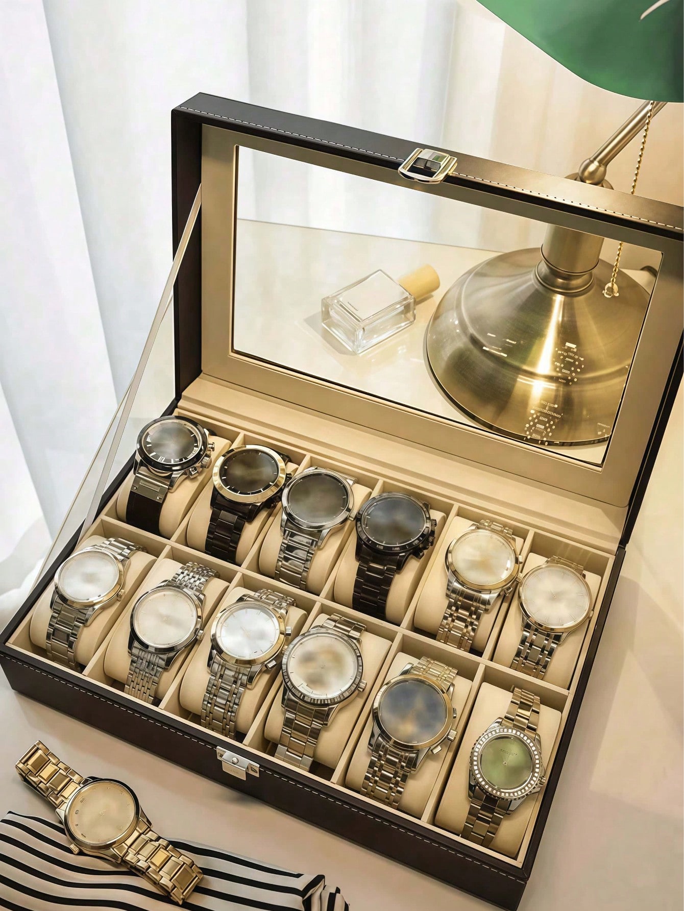 صندوق ساعات جلدي مع قفل، علبة  - مراجعة Men'S Accessories Drawer Organizer وسعره