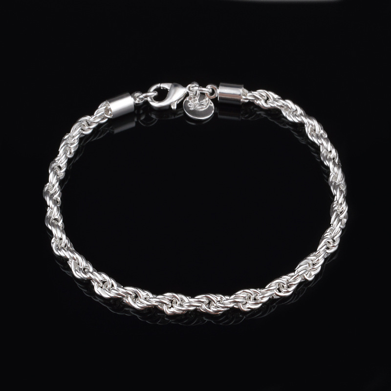سوار فضي مطلي بتصميم حبل ملتوي - مراجعة Men Accessories Singapore وسعره
